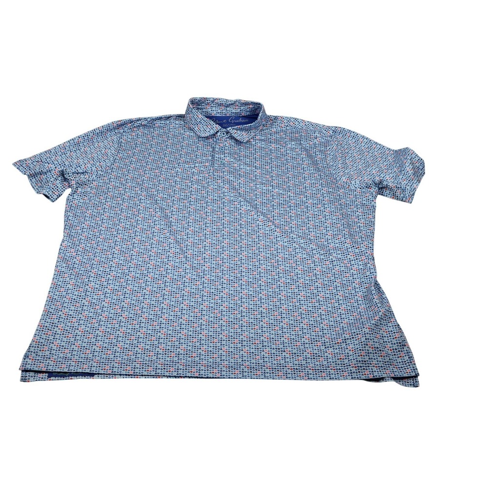 Robert Graham Polo Shirt Mens 2XL Blue Geometric Golf Skull Stretch Performance